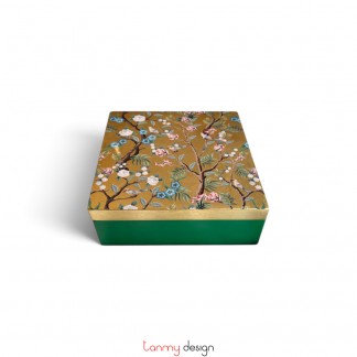 Square lacquer box with spring flower pattern 15x15 cm